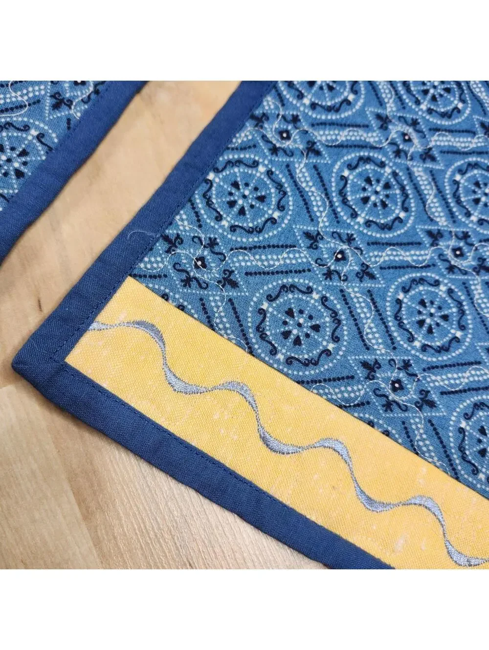 Quilted Placemats Set of 4 Embroidered Butterfly Floral Blue Yellow Handmade